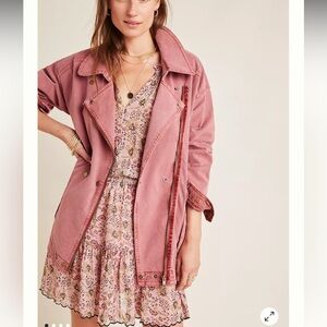 By Anthropologie letty moto relaxed parka utility jacket Dusty Rose pink zip S